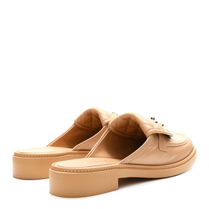 Lambskin Quilted CC Turnlock Mules 39.5 Light Beige