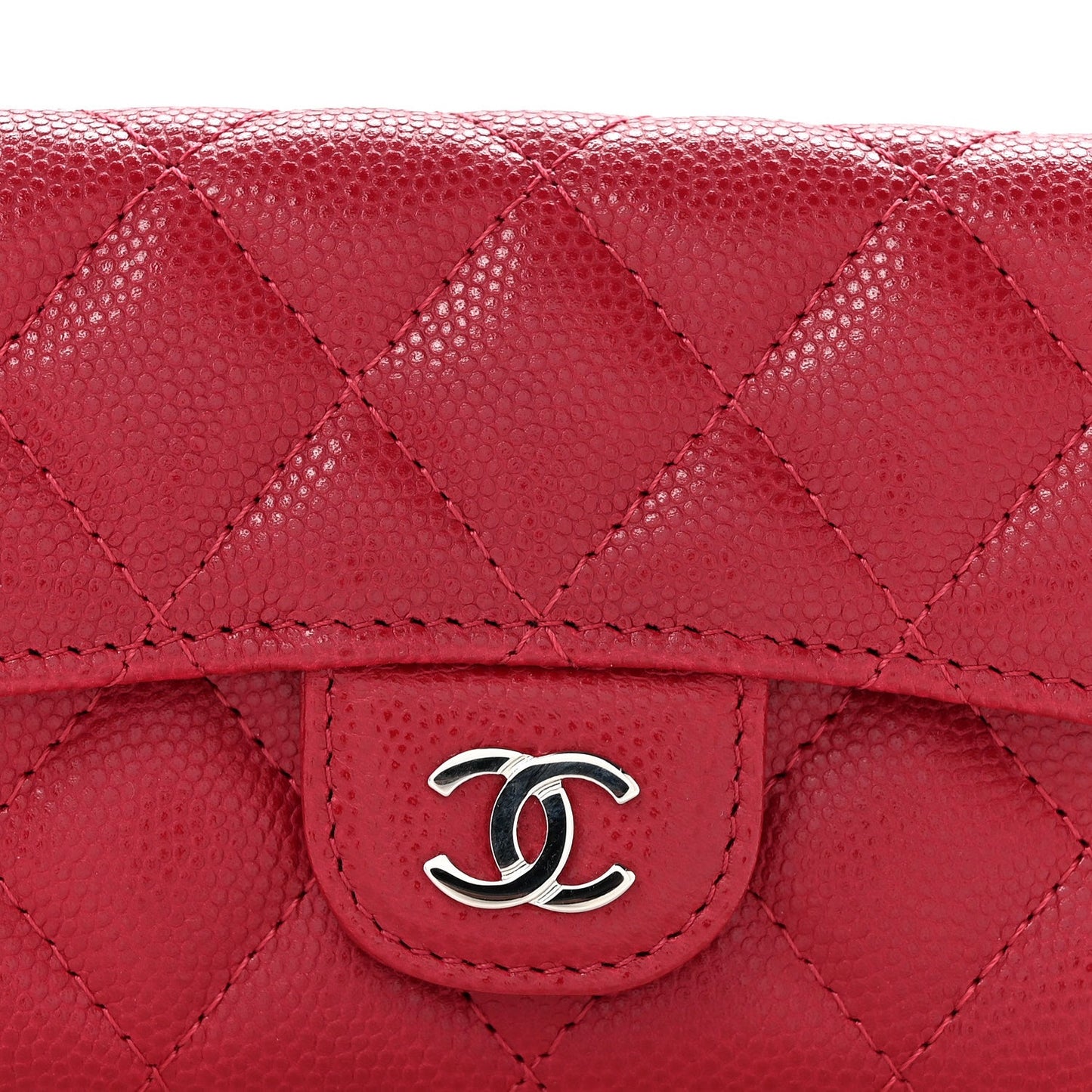 Caviar Quilted Flap Card Holder Wallet Dark Pink