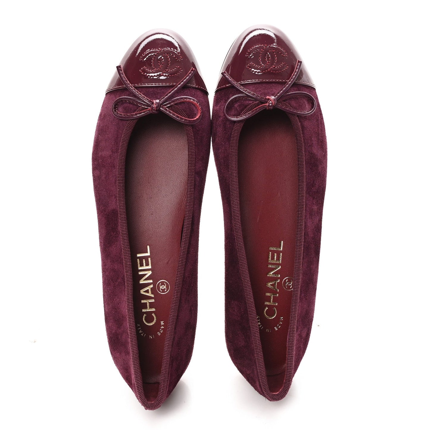 Suede Patent Cap Toe CC Ballerina Flats 37.5 Burgundy
