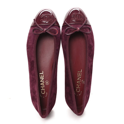 Suede Patent Cap Toe CC Ballerina Flats 37.5 Burgundy