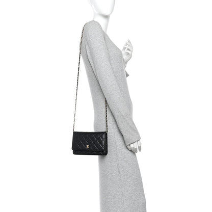 Lambskin Quilted Wallet On Chain WOC Black