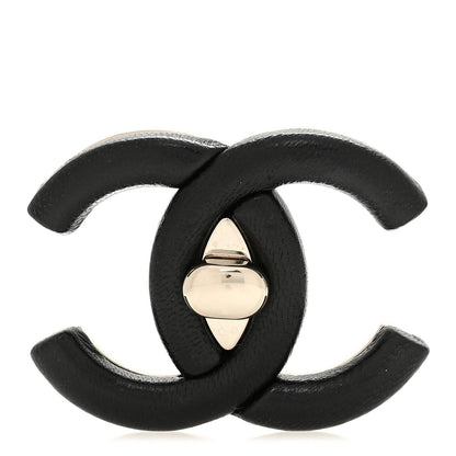 Metal Lambskin CC Brooch Black Gold