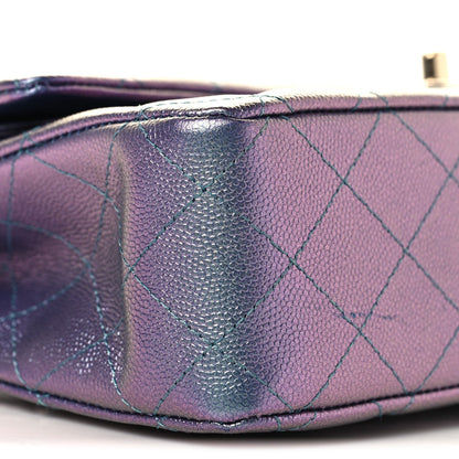 Iridescent Caviar Quilted Medium Double Flap Purple