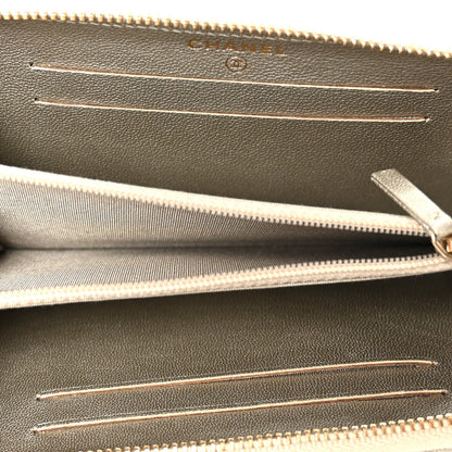 Metallic Sheepskin Chevron Quilted Medium Mademoiselle Vintage Zip Around Wallet Silver