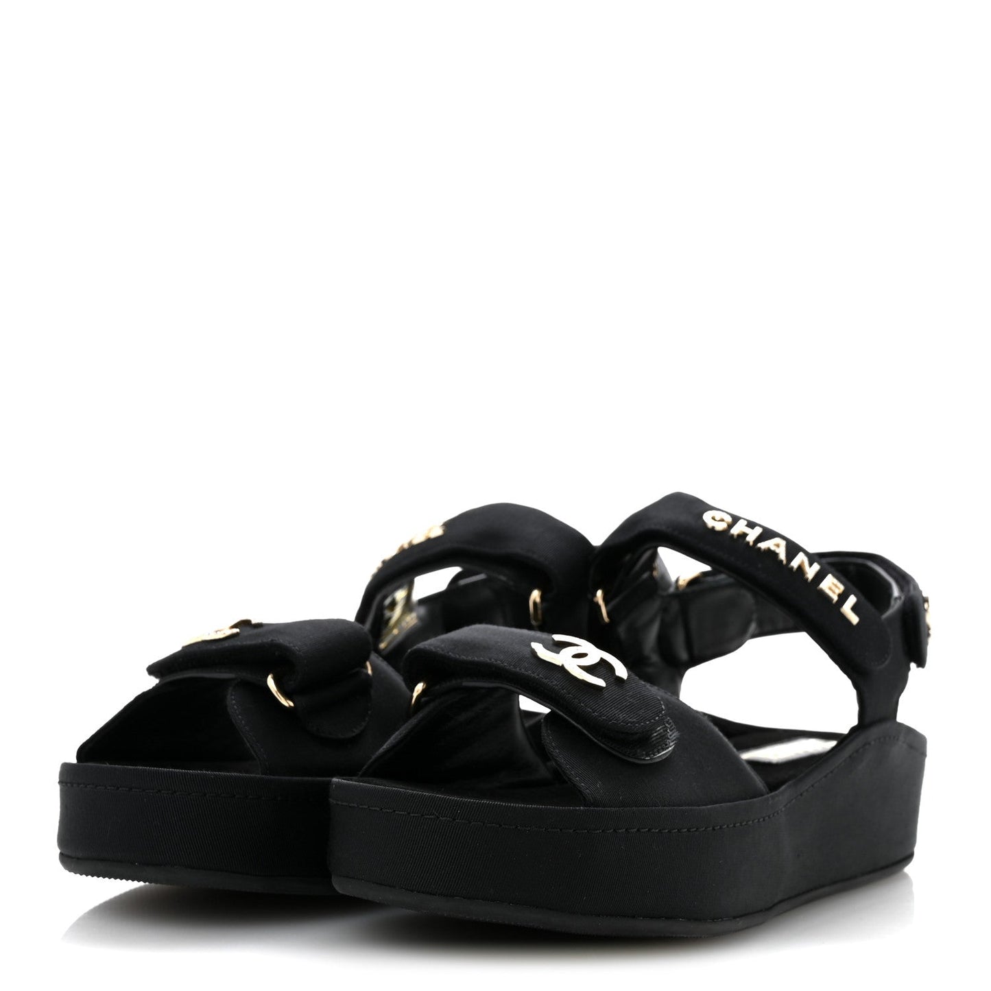 Grosgrain Crystal Logo Platform Sandals 38 Black