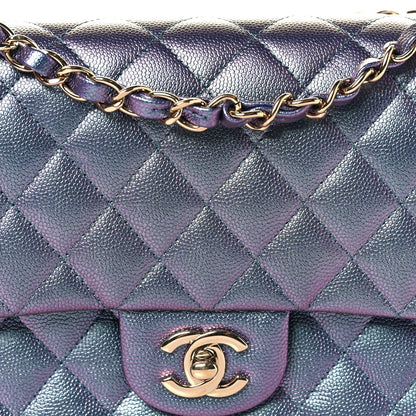 Iridescent Caviar Quilted Medium Double Flap Purple