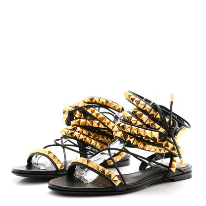 Calfskin Rockstud No Limit Gladiator Flat Sandals 37 Black