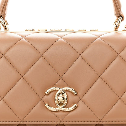 Lambskin Quilted Medium Trendy CC Flap Dual Handle Bag Camel