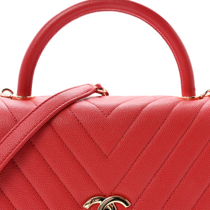 Caviar Chevron Quilted Small Coco Handle Flap Red