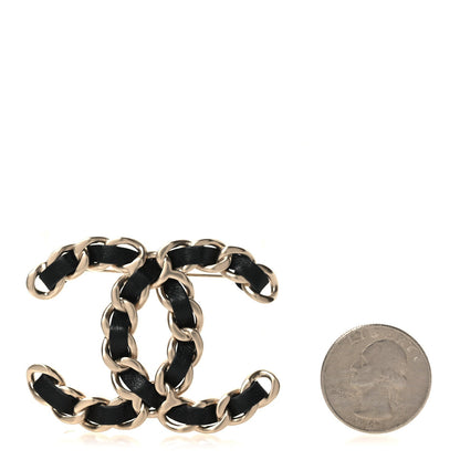Lambskin Chain CC Brooch Black Gold