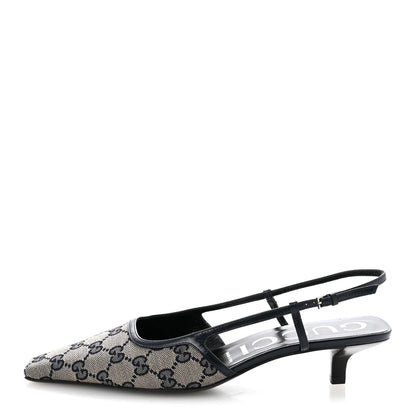 Gucci GG Monogram Malaga Kid Square G 75mm Slingback Pumps 40 Black