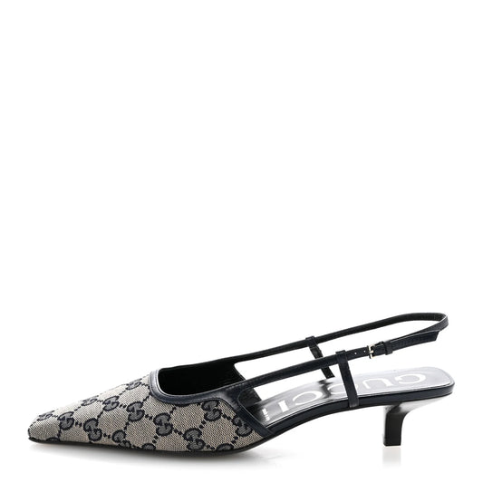 Gucci GG Monogram Malaga Kid Square G 75mm Slingback Pumps 40 Black