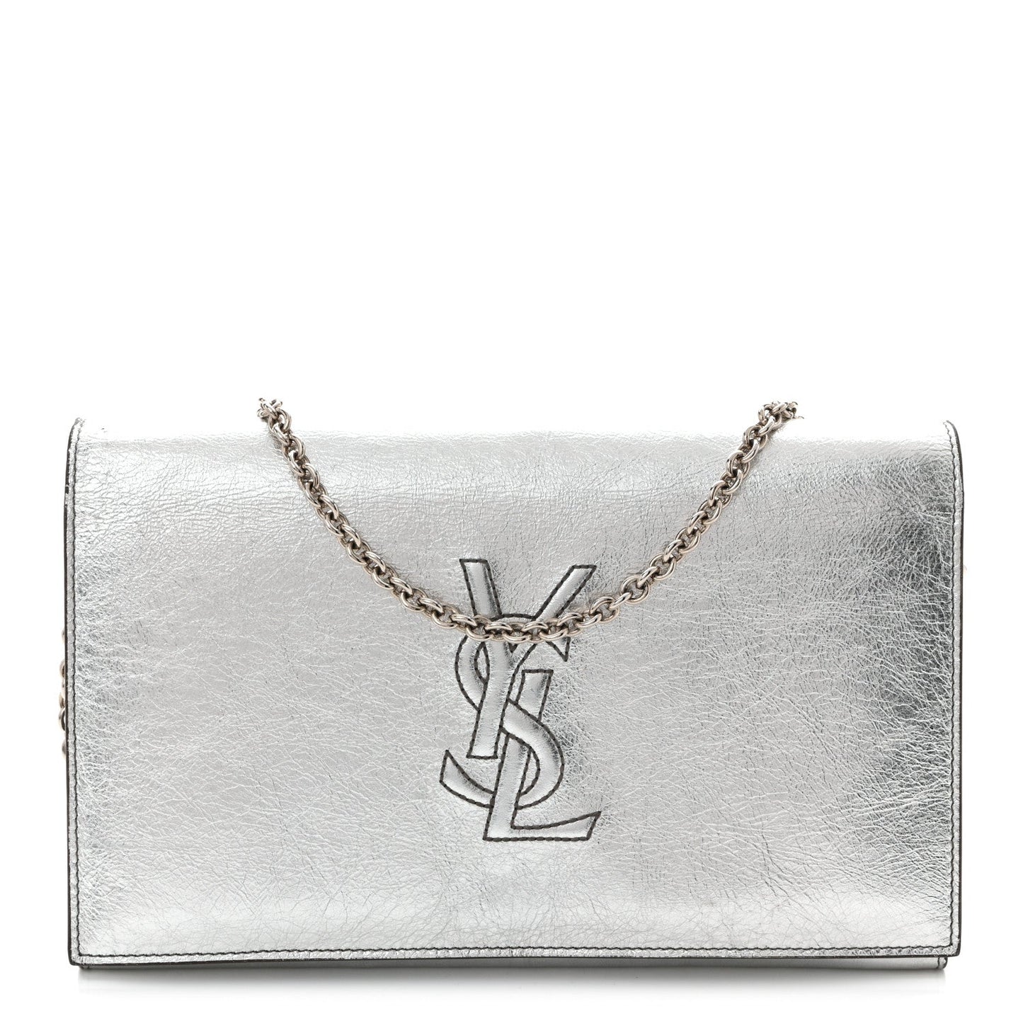 Metallic Crinkled Calfskin Belle de Jour Chain Clutch Silver