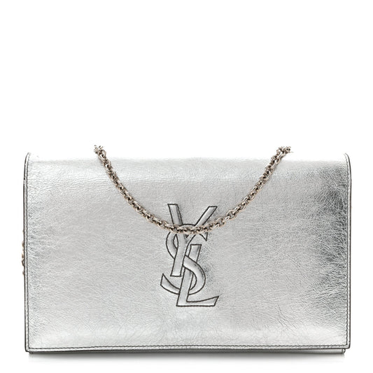 Metallic Crinkled Calfskin Belle de Jour Chain Clutch Silver