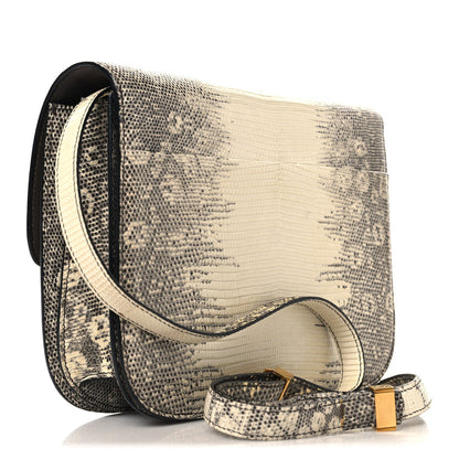 Lizard Medium Classic Box Flap Bag Natural