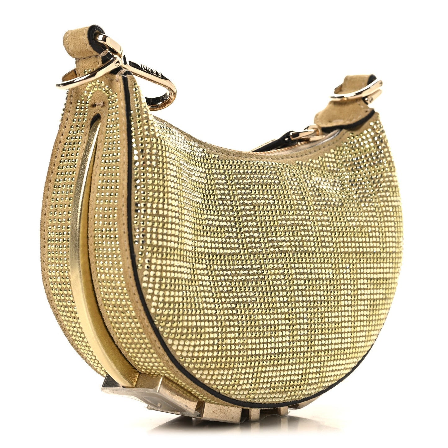 Crystal Vitello Laminato Suede FF Nano Fendigraphy Hobo Charm Platino