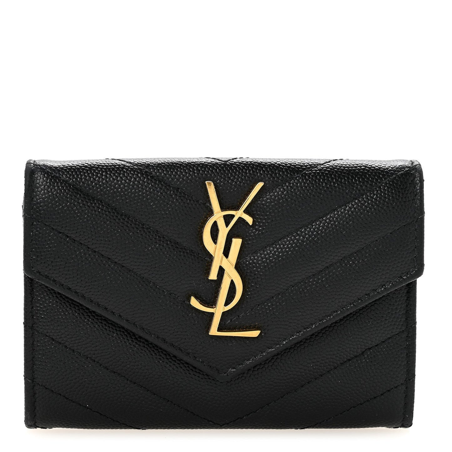Grain De Poudre Matelasse Chevron Small Monogram Envelope Wallet Black