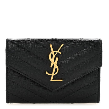 Grain De Poudre Matelasse Chevron Small Monogram Envelope Wallet Black