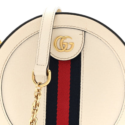 Textured Calfskin Web Mini Ophidia Round Shoulder Bag Mystic White