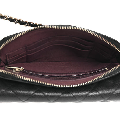 Caviar Quilted Flap Phone Holder With Chain Black