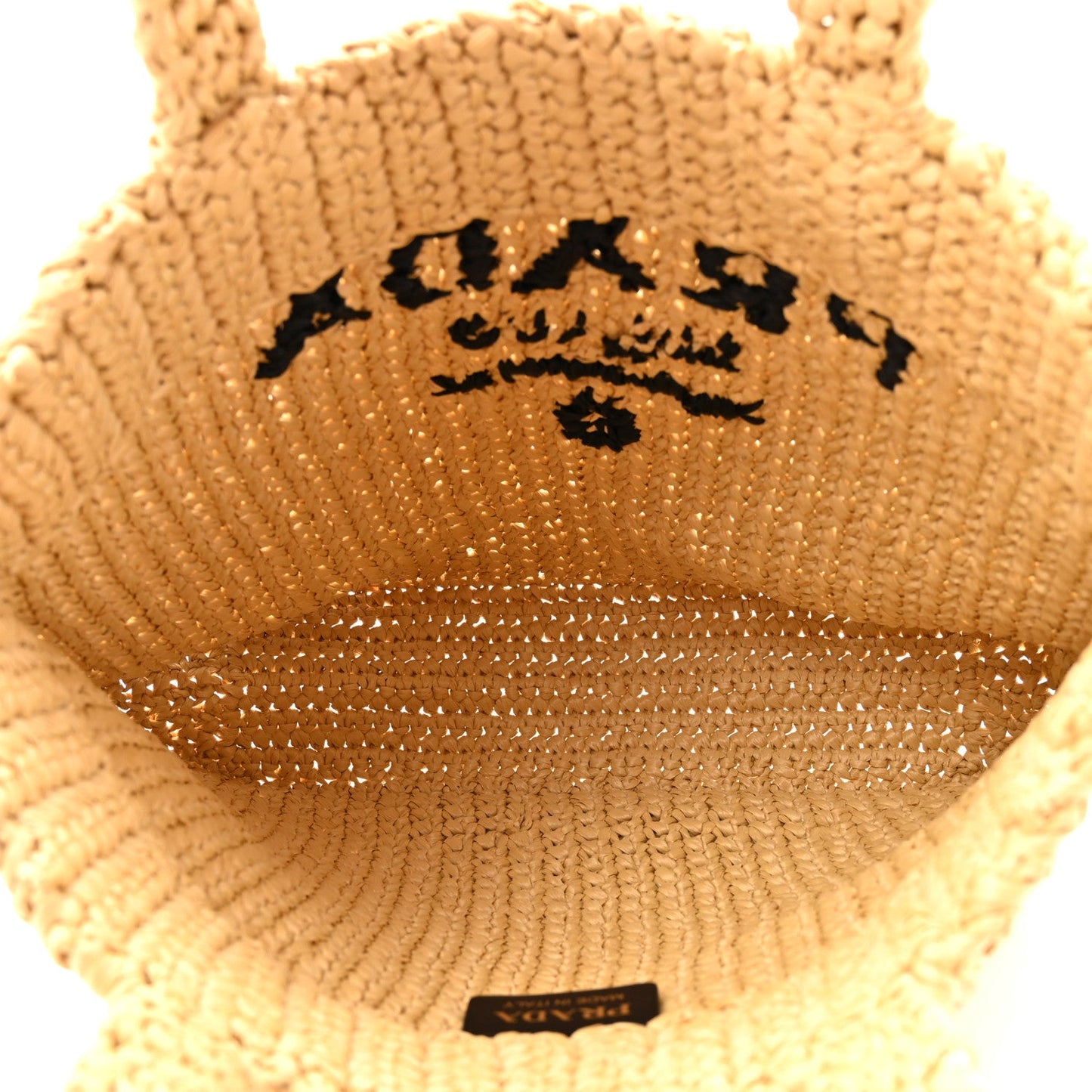 Yarn Raffia Effect Crochet Embroidered Small Logo Tote Naturale