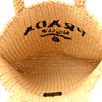 Yarn Raffia Effect Crochet Embroidered Small Logo Tote Naturale