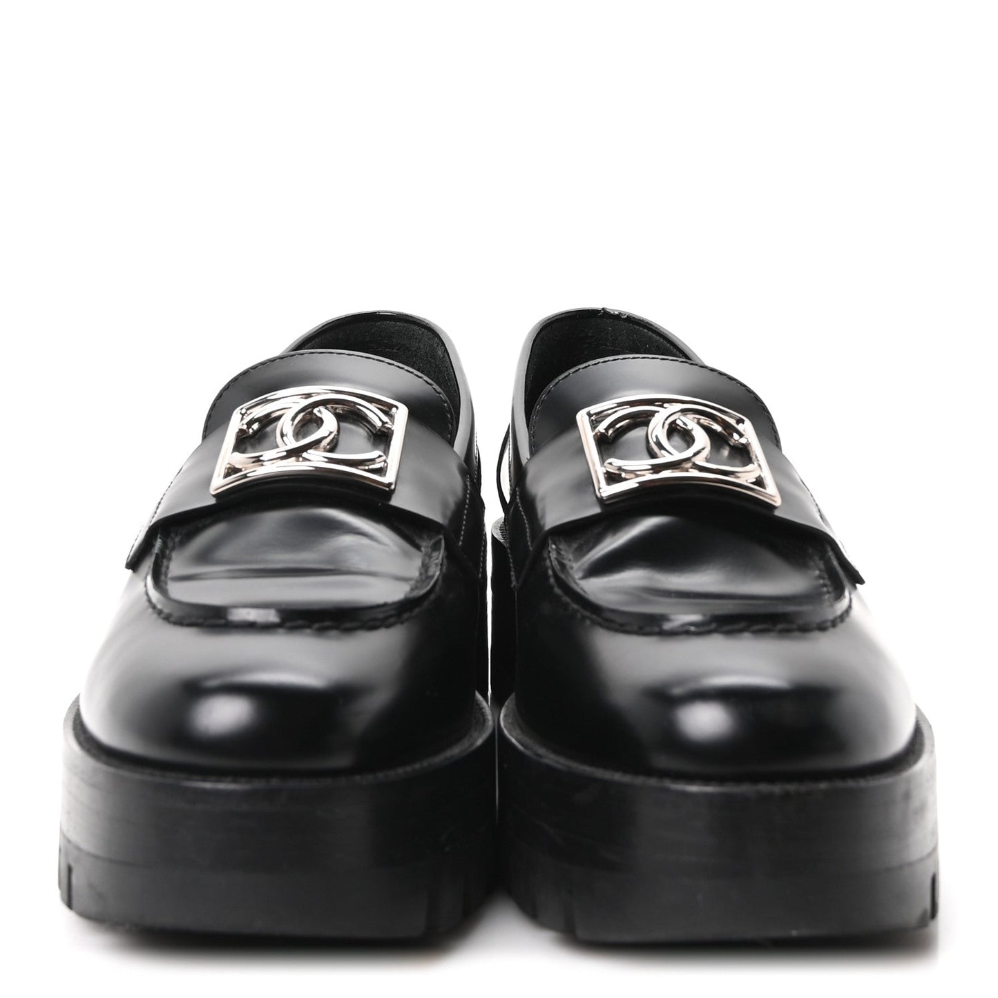 Calfskin Metal CC Loafers 36.5 Black
