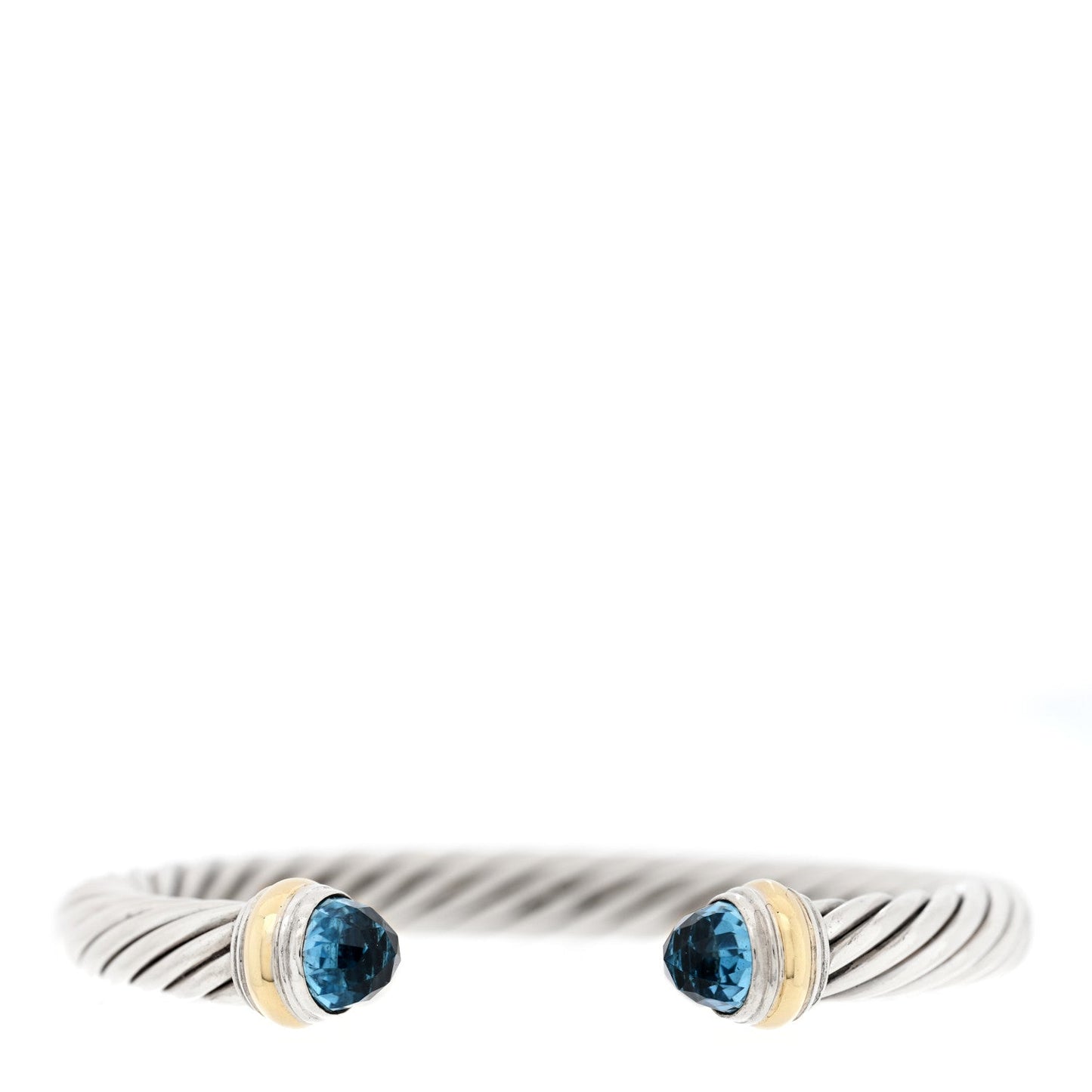 Sterling Silver 14K Yellow Gold Blue Topaz 7mm Cable Classics Bracelet