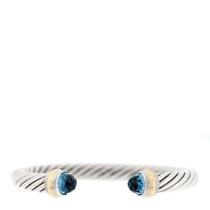 Sterling Silver 14K Yellow Gold Blue Topaz 7mm Cable Classics Bracelet