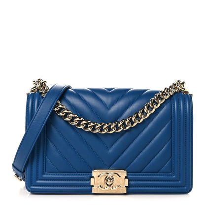 Lambskin Chevron Quilted Medium Boy Flap Blue