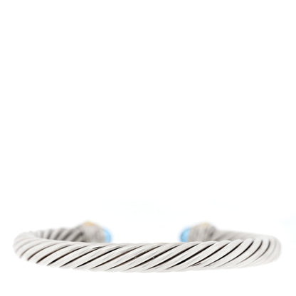 Sterling Silver 14K Yellow Gold Blue Topaz 7mm Cable Classics Bracelet
