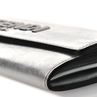 Metallic Calfskin Continental Wallet On Chain Argento