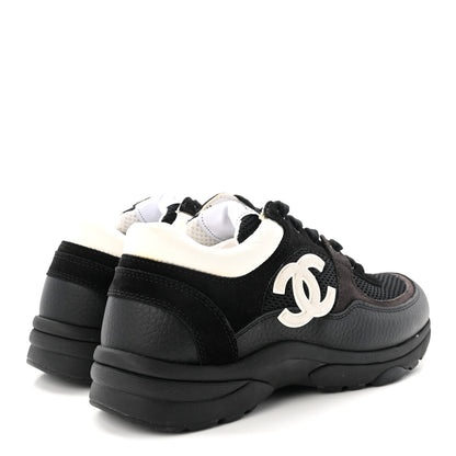 Mesh Suede Grained Calfskin Womens CC Sneakers 37.5 Black White