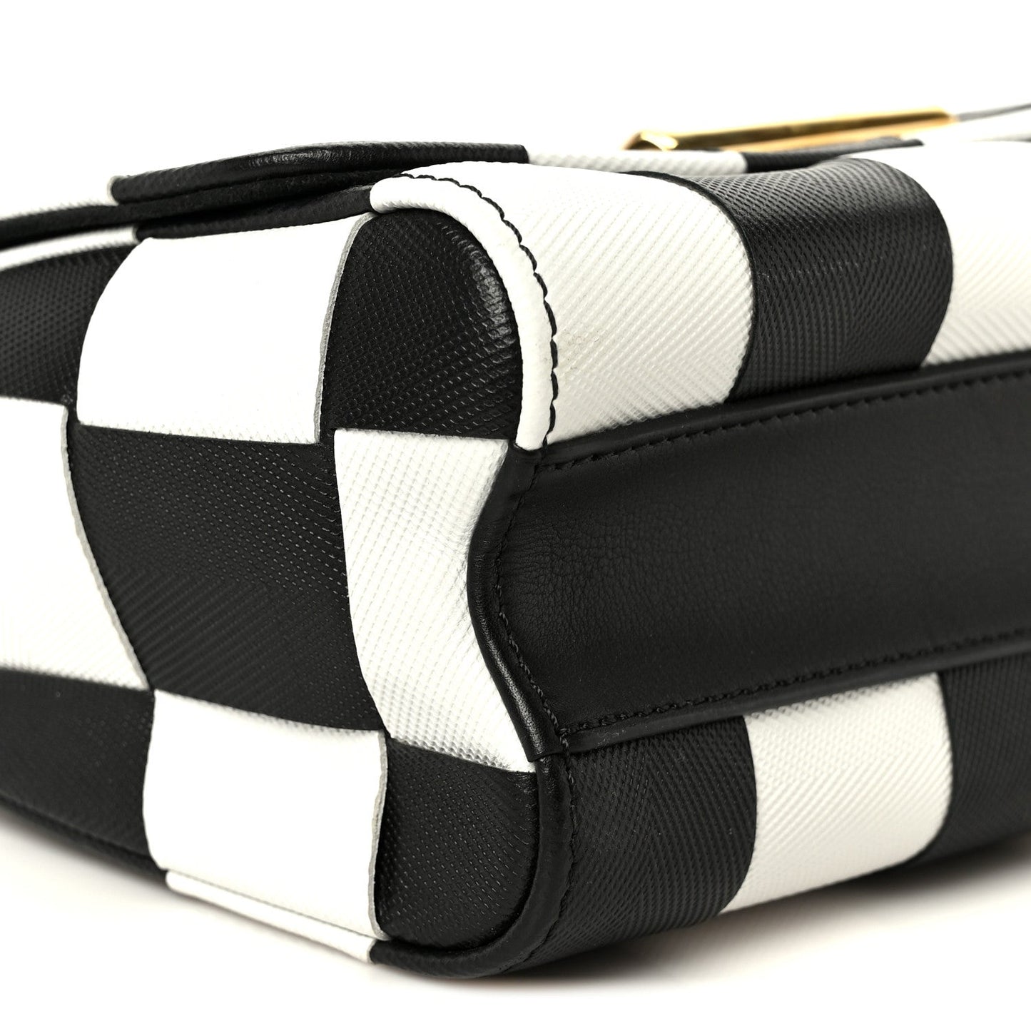 Calfskin Damier Tressage Twist Shoulder Bag MM Black White