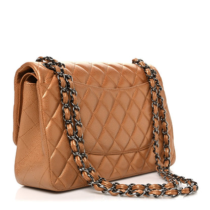 Metallic Caviar Quilted Jumbo Double Flap Copper