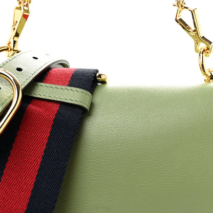 Roxy Calfskin Web Medium Blondie Top Handle Shoulder Flap Bag Salamander Green