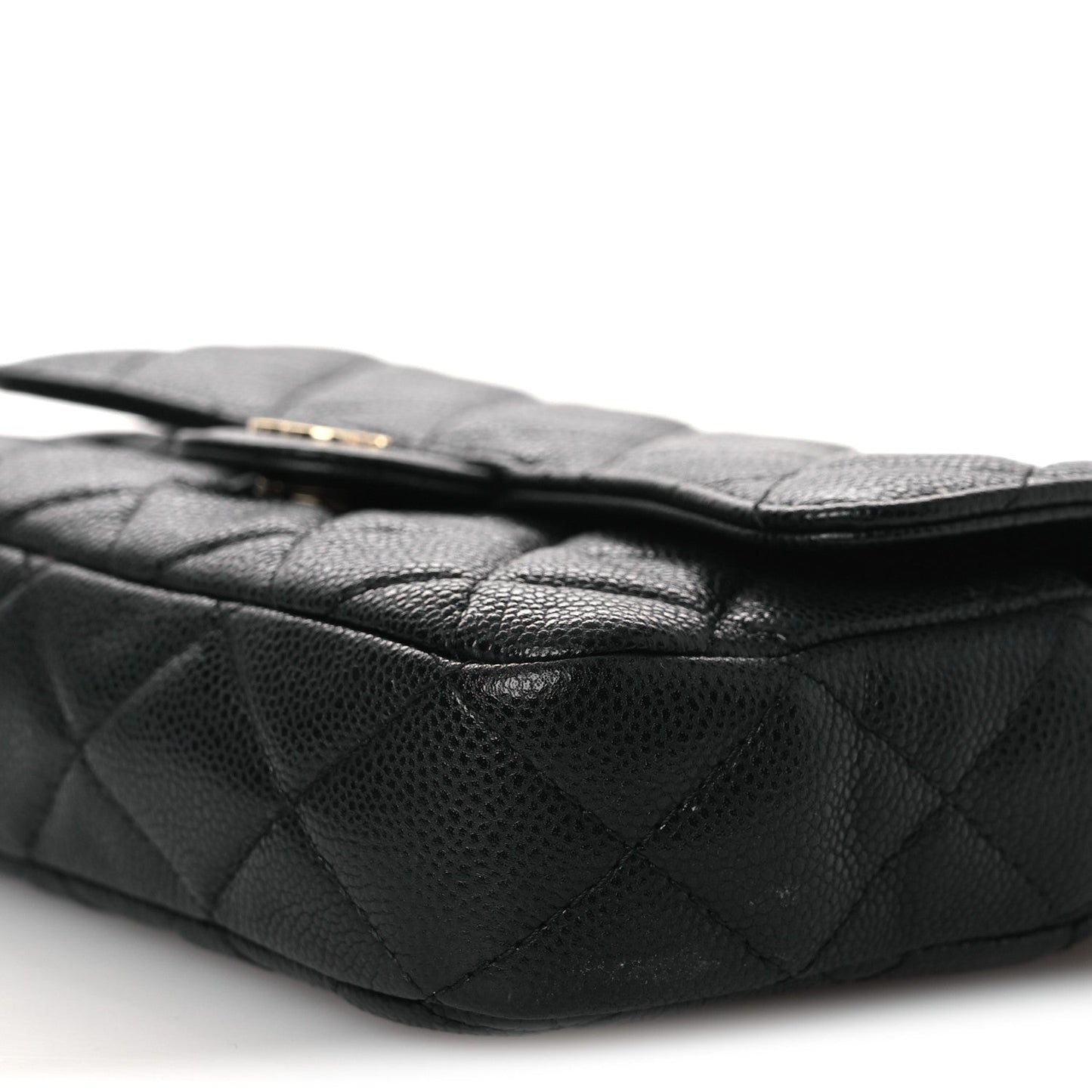 Caviar Quilted Flap Phone Holder With Chain Black