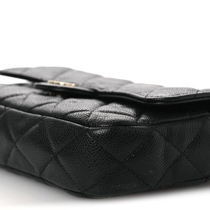 Caviar Quilted Flap Phone Holder With Chain Black