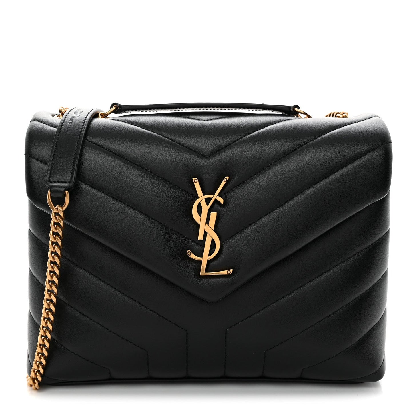 Calfskin Y Quilted Monogram Small Loulou Chain Satchel Black