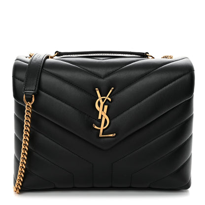 Calfskin Y Quilted Monogram Small Loulou Chain Satchel Black