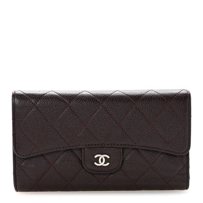 Caviar Quilted Large Flap Wallet Burgundy