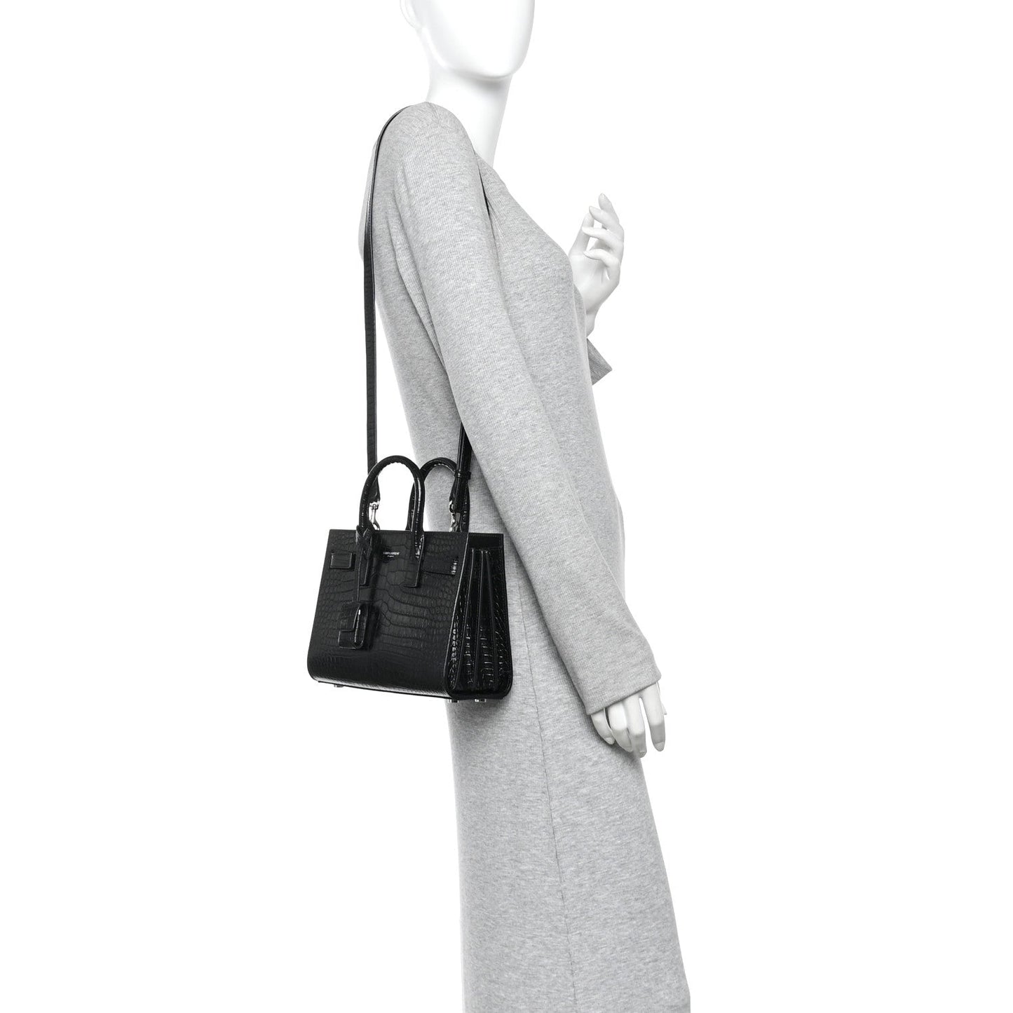 Calfskin Crocodile Embossed Nano Sac De Jour Black