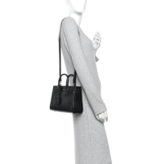 Calfskin Crocodile Embossed Nano Sac De Jour Black