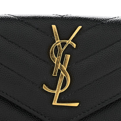 Grain De Poudre Matelasse Chevron Small Monogram Envelope Wallet Black