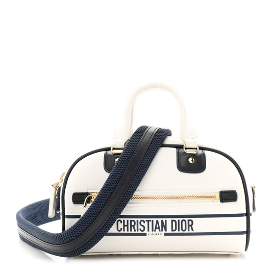 Calfskin Micro Dior Vibe Zip Bowling Bag White