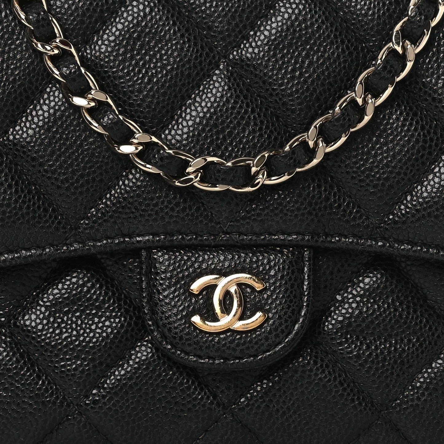 Caviar Quilted Flap Phone Holder With Chain Black