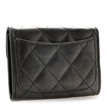Metallic Calfskin Quilted Reissue Card Holder Wallet Charcoal
