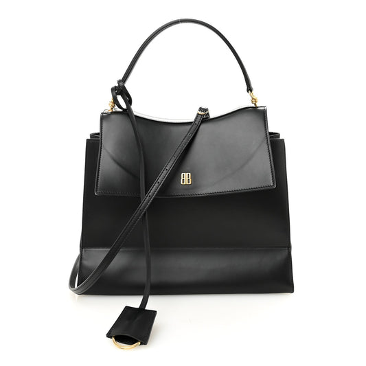 Natural Smooth Calfskin Medium Nano Top Handle Handbag Black