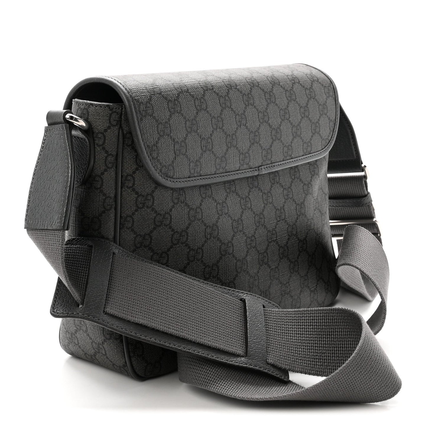 Tender GG Supreme Monogram Textured Dollar Calfskin Ophidia Messenger Bag Grey Black Graphite Grey