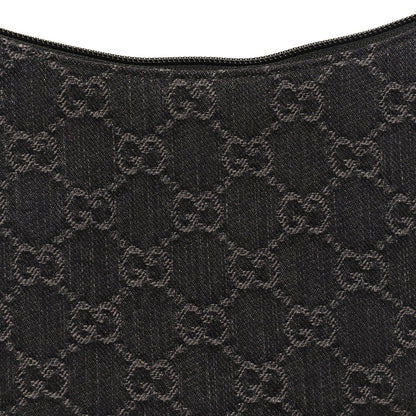 Jacquard Black Denim GG Monogram Horsebit Slim Small Shoulder Bag Black Grey